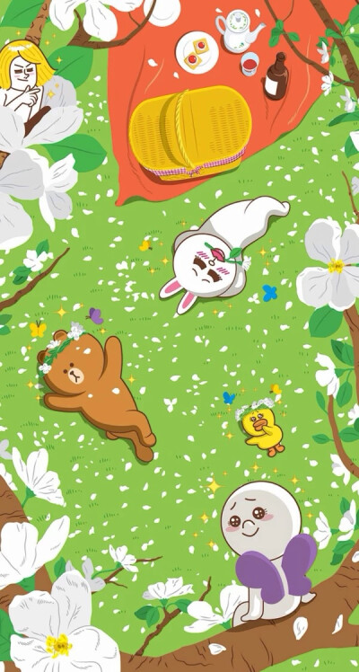 line friend iPhone 壁纸 锁屏 手绘 平铺 背景