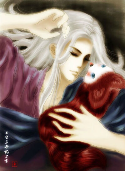 东华帝君和红色的小狐狸，萌萌哒好有爱~