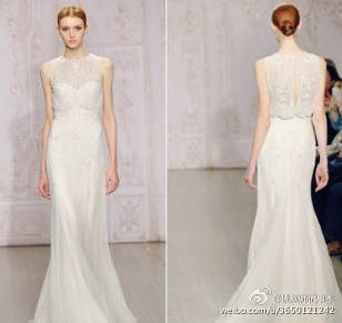 Monique Lhuillier Fall 2015 婚纱系列，设计师形容那些梦幻的色彩正是特别用桃花,薰衣草以及薄荷叶来为新娘而编织的仙女梦