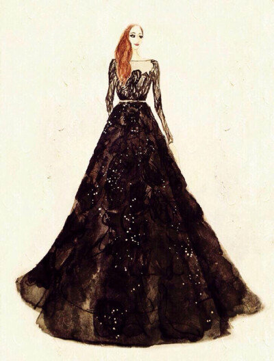 【时装手绘】时装设计手稿 素材 手绘 Elie Saab SS couture 2015 via：-橙皮）