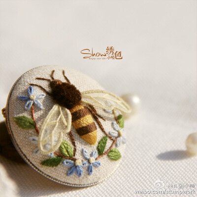 蜜蜂，手工制作，绣色欧式立体刺绣，来自小哑。