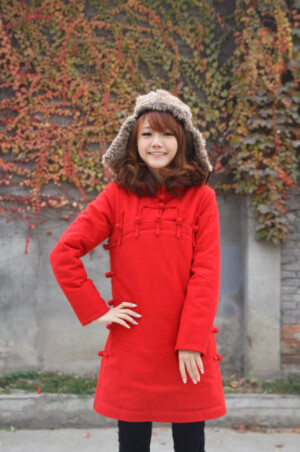 斜阳巷里 望天儿 经典大气的17对扣设计师款 冬款复古中长棉衣女