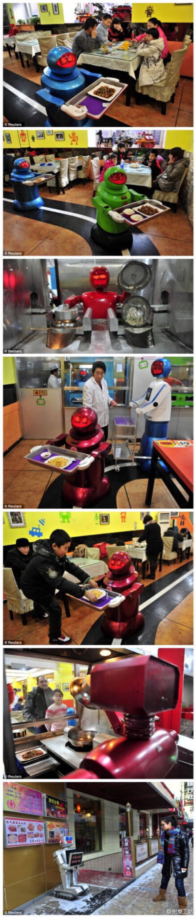 哈尔滨的一家饭店逆天了。。里面有一帮机器人，可以做饺子，面条，还可以送货，干活不利索的还可以选择蹲门口迎接客人。。