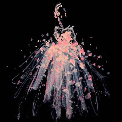 美国画家Katie Rodgers的水粉礼服手绘 同时加入了亮片水晶金粉等元素 令画作更加立体和多变 交织出一种如梦似幻的感觉 服装设计 手稿