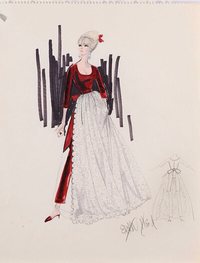 Edith Head，八个奥斯卡戏服设计得主，在五十年的跨度中设计过戏服的电影超过1100部电影，也再设计了奥黛丽赫本曾经在《蒂凡尼的早餐》电影中所穿着的小黑裙。
