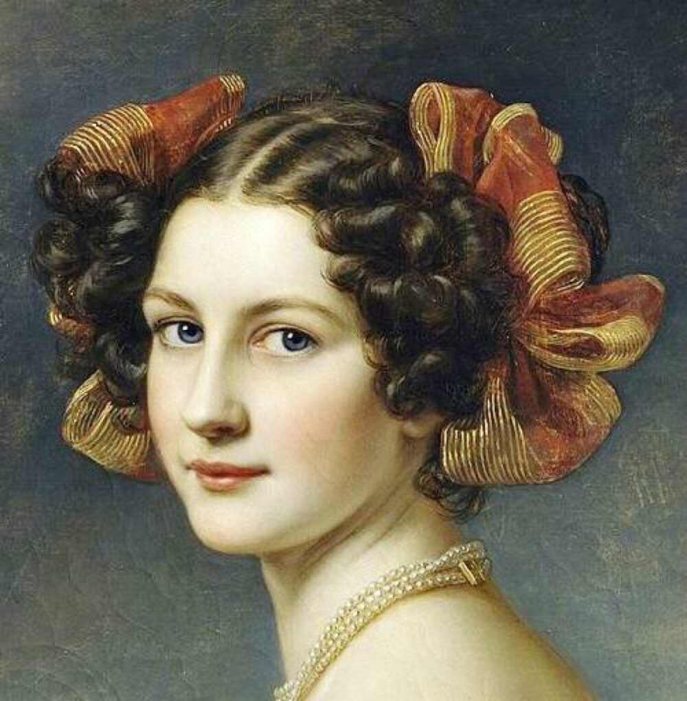 女性的发饰。截取自著名画家Joseph Karl Stieler（1781——1858年）的作品。