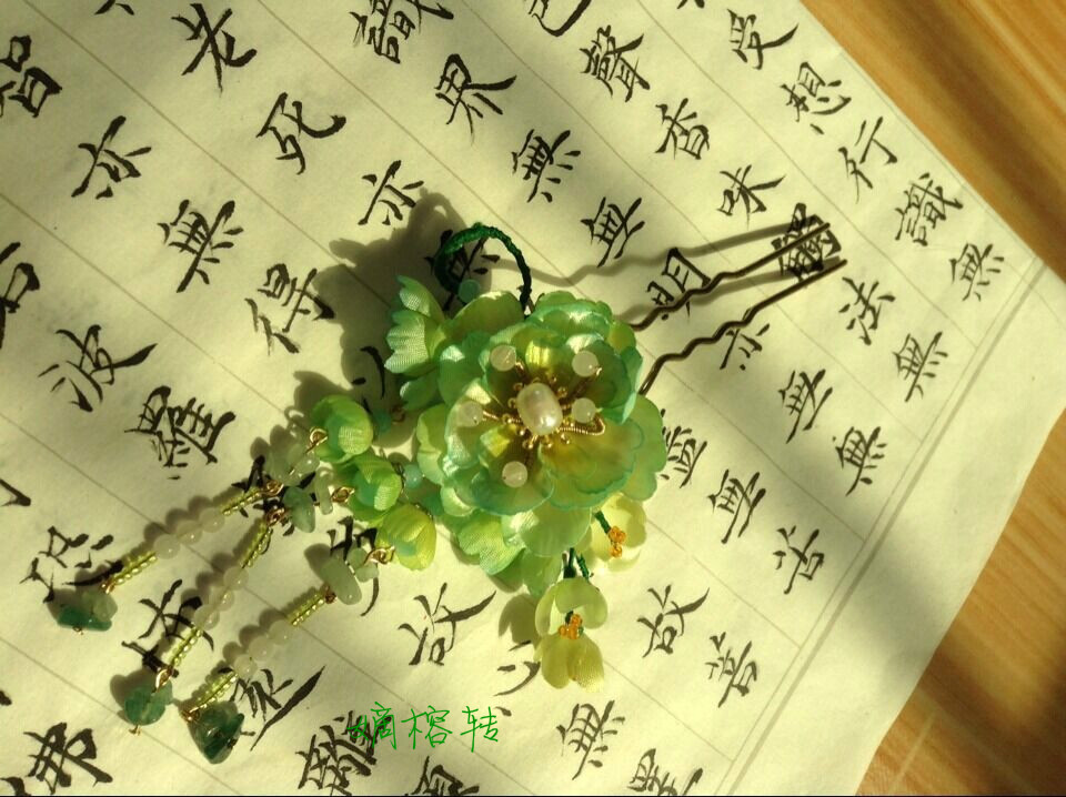 手工染色烫花绢花发饰，插梳，汉服头饰