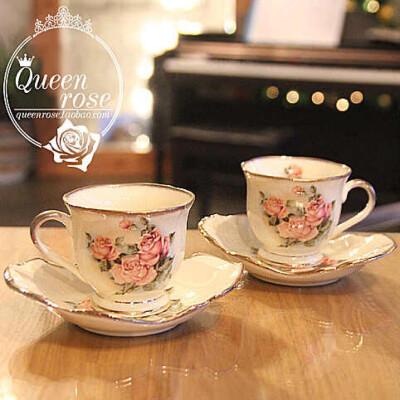 韩国 咖啡杯 套装 Queen Rose 女皇 金玫瑰 玫瑰 陶瓷 茶杯 杯