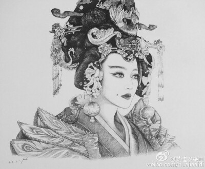 手绘武媚娘传奇钢笔画 范冰冰 绝美手绘