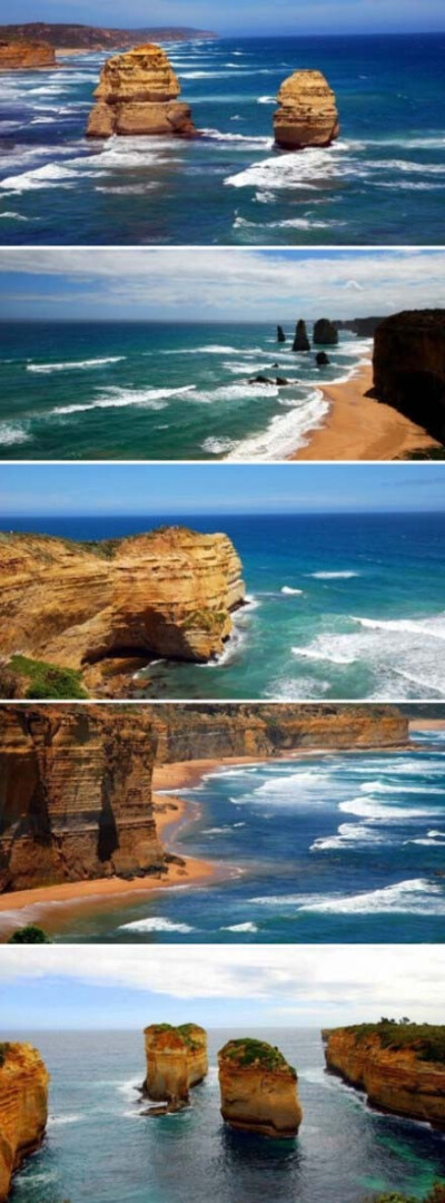【澳大利亚·十二门徒】十二门徒石是澳大利亚大洋路的著名地标。大洋路被称为“世界上风景最美的海岸公路”。 在大海与峭壁之间，是凛冽的海风，是崖边翻滚的白色浪花，是高耸的礁石。眼前的一切已经历了上千个世纪的…