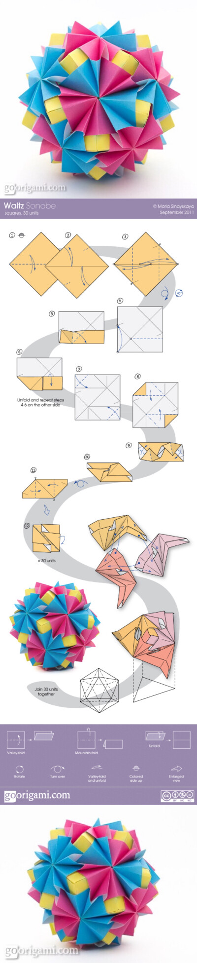 【Waltz Sonobe 折纸花球教程】用纸30张，5*5cm