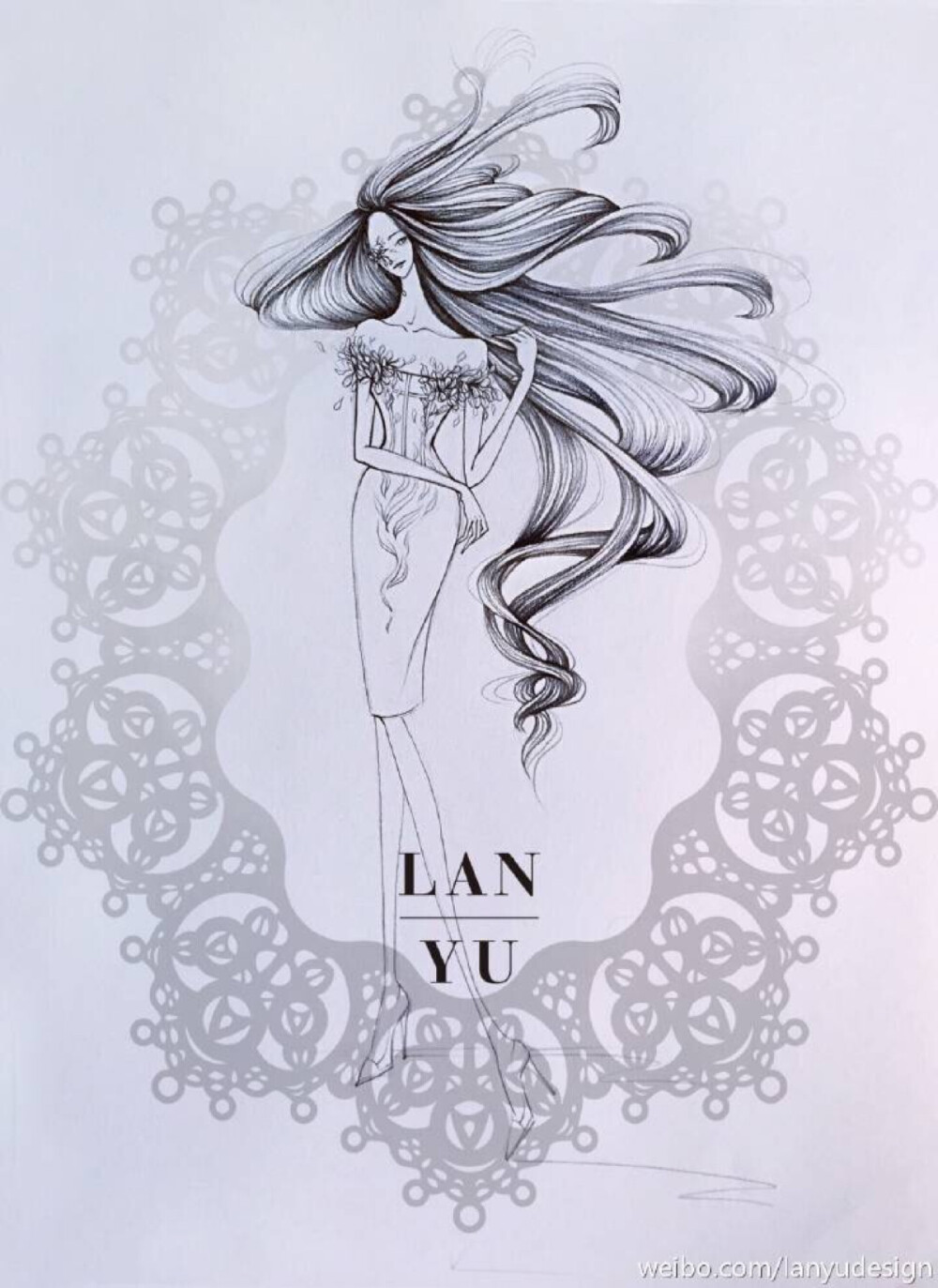 【简单黑白】LAN YU Haute Couture 2015春夏高定设计效果图 等风来 铅笔画 手绘 兰玉