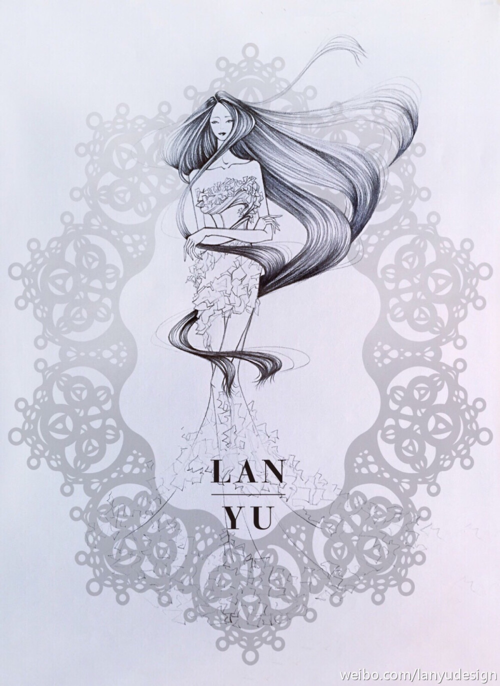 【简单黑白】LAN YU Haute Couture 2015春夏高定设计效果图 等风来 铅笔画 手绘 兰玉