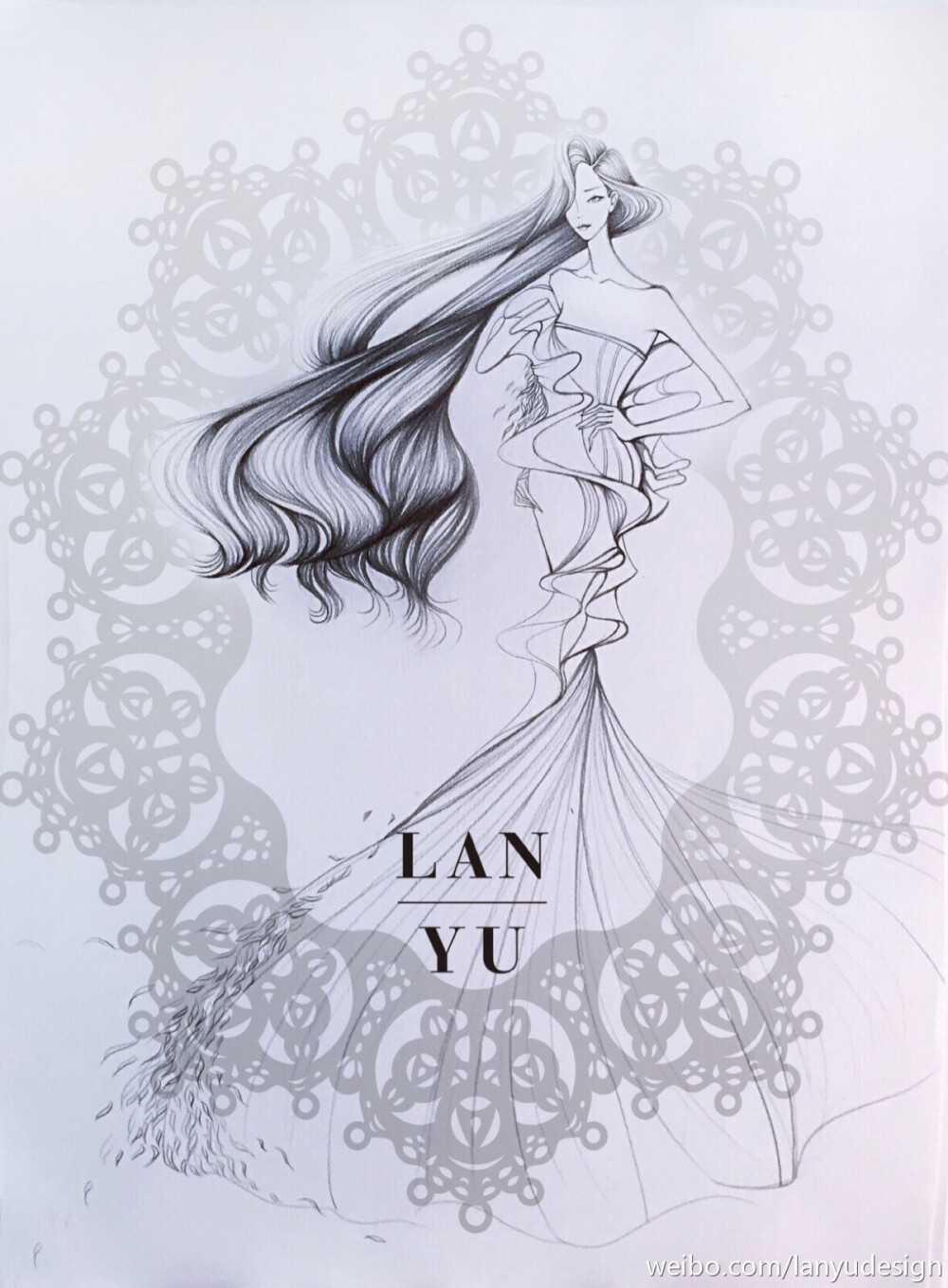 【简单黑白】LAN YU Haute Couture 2015春夏高定设计效果图 等风来 铅笔画 手绘 兰玉 素材