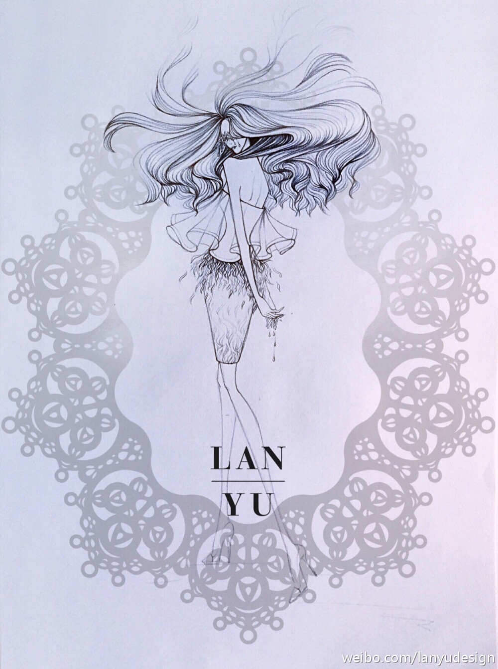 【简单黑白】LAN YU Haute Couture 2015春夏高定设计效果图 等风来 铅笔画 手绘 兰玉 素材