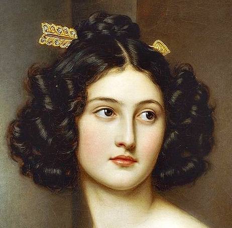 女性的发饰。截取自著名画家Joseph Karl Stieler（1781——1858年）的作品。