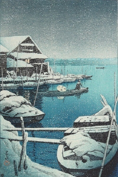 治愈系场景，日本插画师川瀬巴水的宁谧意境插画。四季晴雨，日升日落，对人生来说，我们本就不是过客，而是常客~