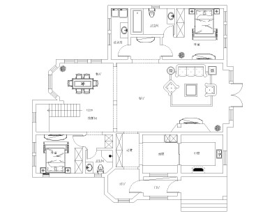 房屋一层主要是公共活动区域，餐厅、客厅分布。与此同时，业主还是一对好客之人，专门为到访的客人准备的两间客卧，一应设施舒适完善。