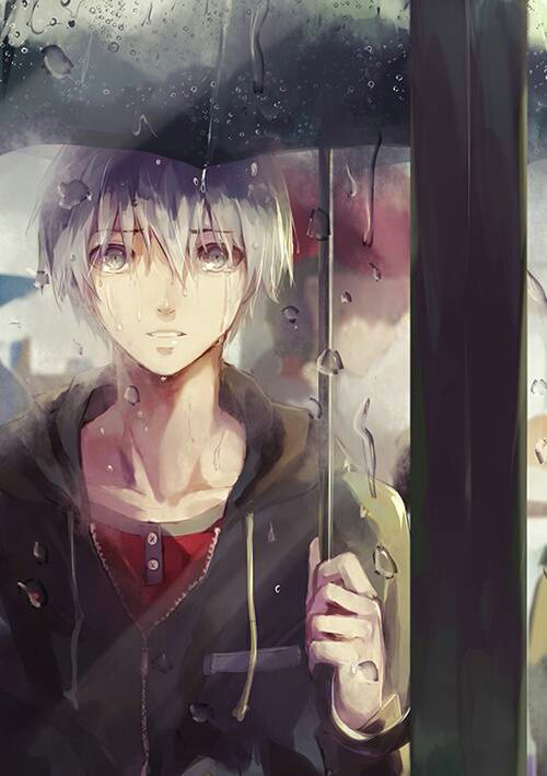 动漫男生哭在雨中图片