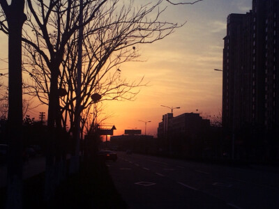 等车时看到的日出。