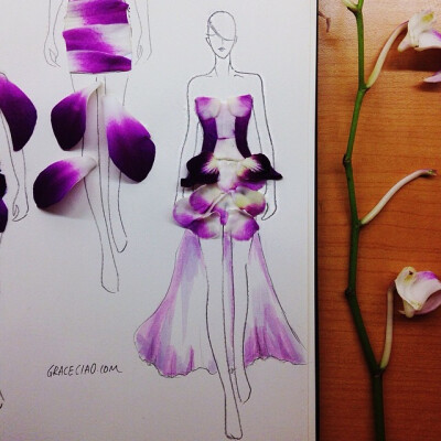 【设计】Grace Ciao's Flower Petal Designs 新加坡学生 Grace Ciao 让花瓣成为一件件美丽的时尚服装,集合时尚的人物插画,犹如为你呈现出一台巴黎时装秀。#时尚服装#