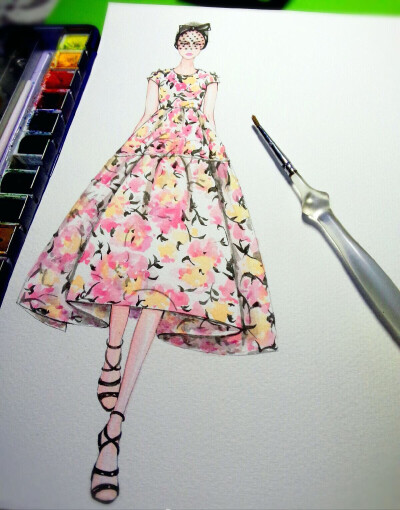 【时尚手绘】Giambattista Valli Spring 2015。时装周。水彩手绘。手绘插画。时装设计稿。来自插画师 钮钴禄嬛朱君