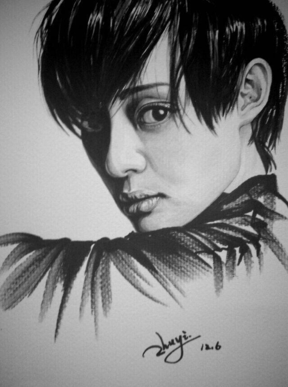 明星.孙俪.黑白.素材.肖像.来自插画师 钮钴禄嬛朱君