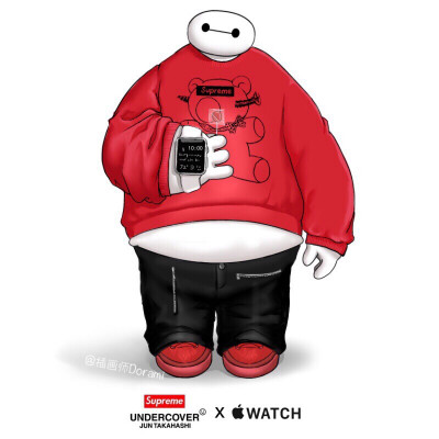 【超能陆战队】apple watch##supreme x undercover “You have been a good boy.Have a lollipop。大白 手绘插画 来自插画师Dorami