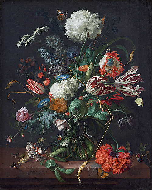 荷兰画师Jan Davidsz De Heem（杨·戴维茨·德·希姆）的作品 Vase of Flowers（瓶花） 色彩非常厚重细腻~真心美爆了QwQ