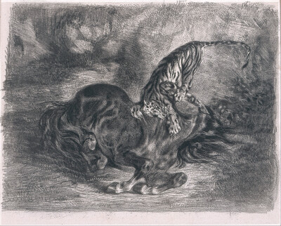 Ferdinand-Victor-Eugène Delacroix：Cheval sauvage terrassé par un tigre (Wild Horse Felled by a Tiger)（Google Art Project）