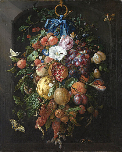 水果和花朵的裝飾物 Festoon of Fruit and Flowers by黑姆 Heem Jan Davidsz de