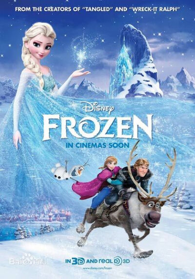 《冰雪奇缘》（Frozen），2013迪士尼3D动画电影，迪士尼成立90周年纪念作品，改编自安徒生童话《白雪皇后》。影片讲述一个严冬咒语令王国被冰天雪地永久覆盖，安娜和山民克里斯托夫以及他的驯鹿搭档组队出发，为寻找…