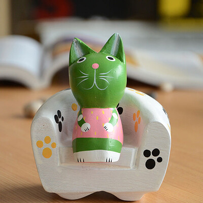 Zakka杂货原木动物雕刻彩绘沙发小猫摆件 田园创意家居饰品拍照