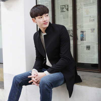 碧舍2015春季韩版男士修身小西服英伦中长款小西装男立领潮