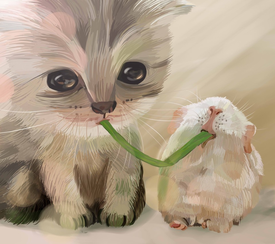 水墨 水彩 手绘 可爱 自然 萌 动物 猫咪 仓鼠 治愈 小清新