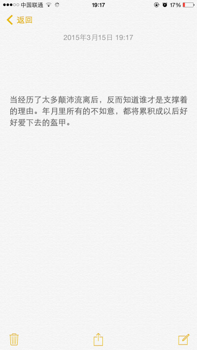 当经历了太多颠沛流离后，反而知道谁才是支撑着的理由。年月里所有的不如意，都将累积成以后好好爱下去的盔甲。