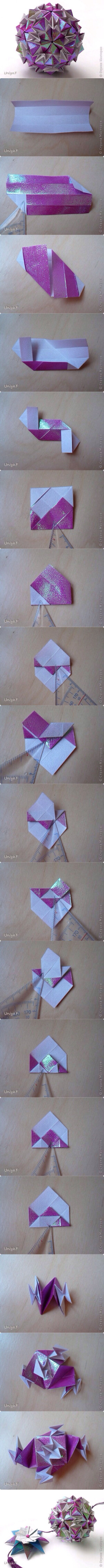 Harmonica折纸花球教程，用纸：30张，尺寸：5*10cm