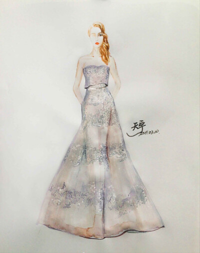 【笔尖时尚】Elie Saab 2015婚纱 气质雅灰 手绘插画 服饰风尚 素材 时装