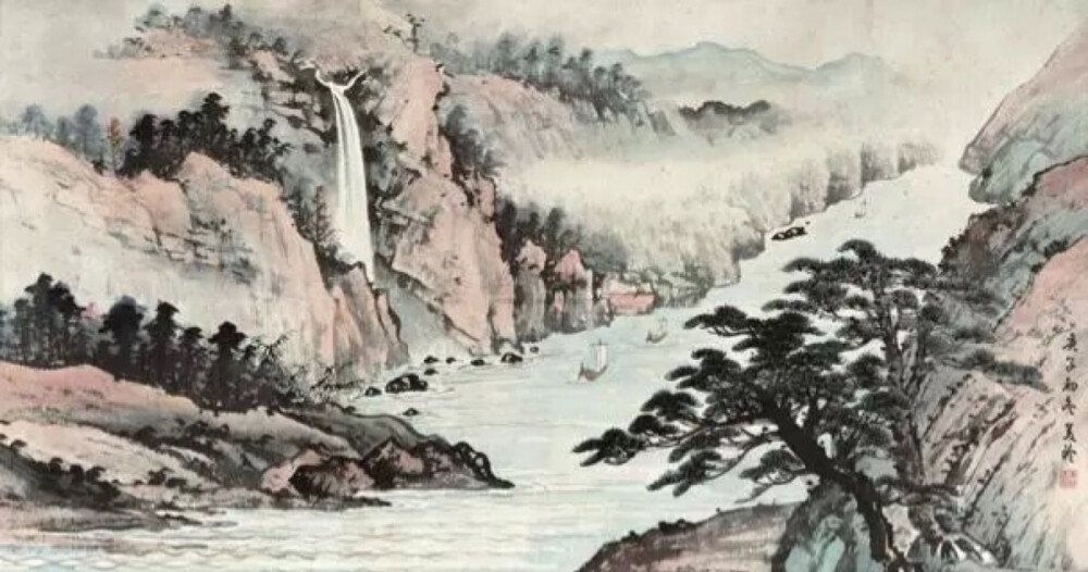 宋美龄师从名师学画，在国画上有很高的造诣。图为她1960年所画《泛舟送别图》