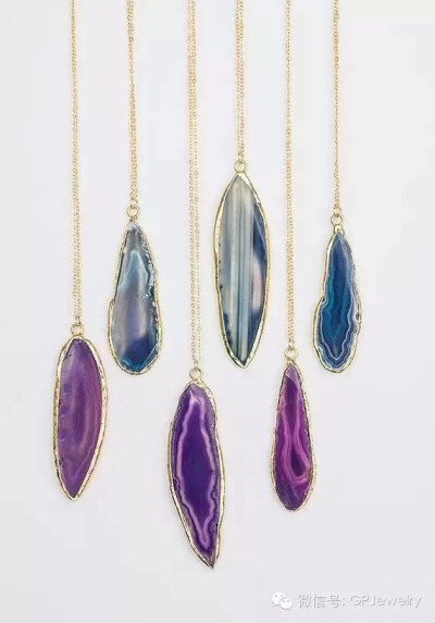 蓝色系和紫色系玛瑙原石项链