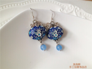  软陶首饰DIY 纯手工制作创意耳环耳坠 文艺复古青花 泡泡眼  http://item.taobao.com/item.htm?id=44208345114