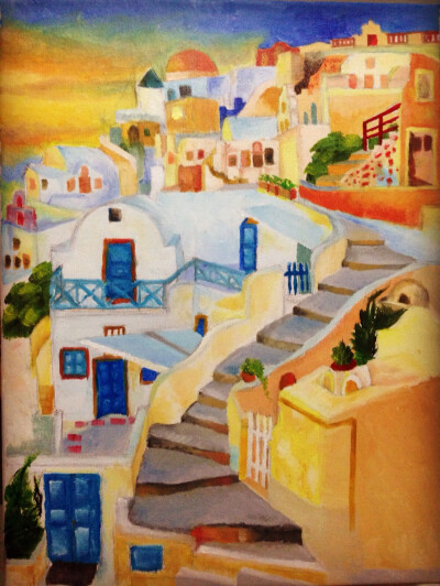 Santorini in oil painting