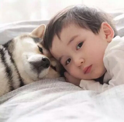 当宝宝身边多了只呆宠后 一起睡 一起呆 一起玩 有爱的一对玩伴♡