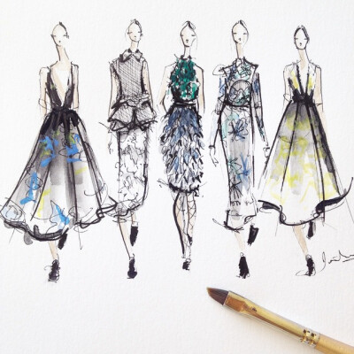 Jeanette Getrost Fashion illustrations。洛杉矶的时装设计师Jeanette Getrost手绘时尚插画欣赏。