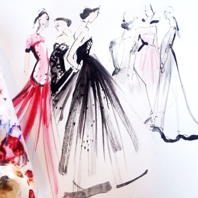 Jeanette Getrost Fashion illustrations。洛杉矶的时装设计师Jeanette Getrost手绘时尚插画欣赏。