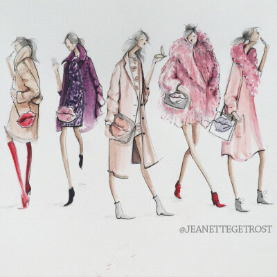 Jeanette Getrost Fashion illustrations。洛杉矶的时装设计师Jeanette Getrost手绘时尚插画欣赏。