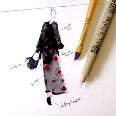 Jeanette Getrost Fashion illustrations。洛杉矶的时装设计师Jeanette Getrost手绘时尚插画欣赏。