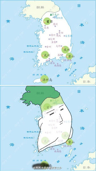 朝鲜半岛地图拟人