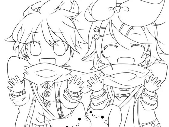 橡皮章 素材 黑白 勾线 线稿 镜音双子 镜音连 镜音铃 姐弟 卖萌 q版