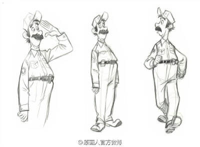 #绘画参考# 一般大家单纯的理解角色设计只是画出角色的正面 侧面 四分之三侧或者背面，其实不仅仅是这样，一般的角色设计还需要包括角色的经典动作，常用动作，表情等要素，一起来看看一些迪斯尼角色设计线描稿吧！[…